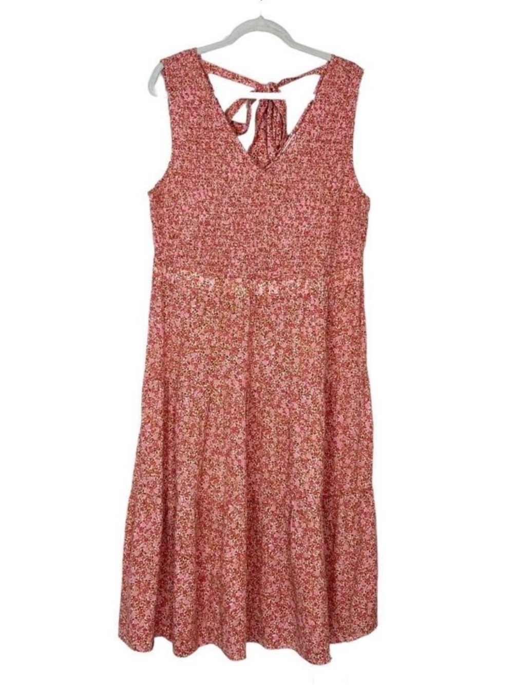 Wonderly Pink Floral Midi Dress with Tie Back